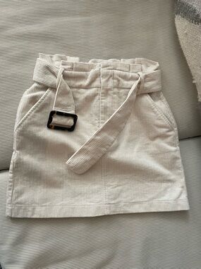 Zara Cream Corduroy Paperbag Mini Skirt with Buckle Belt